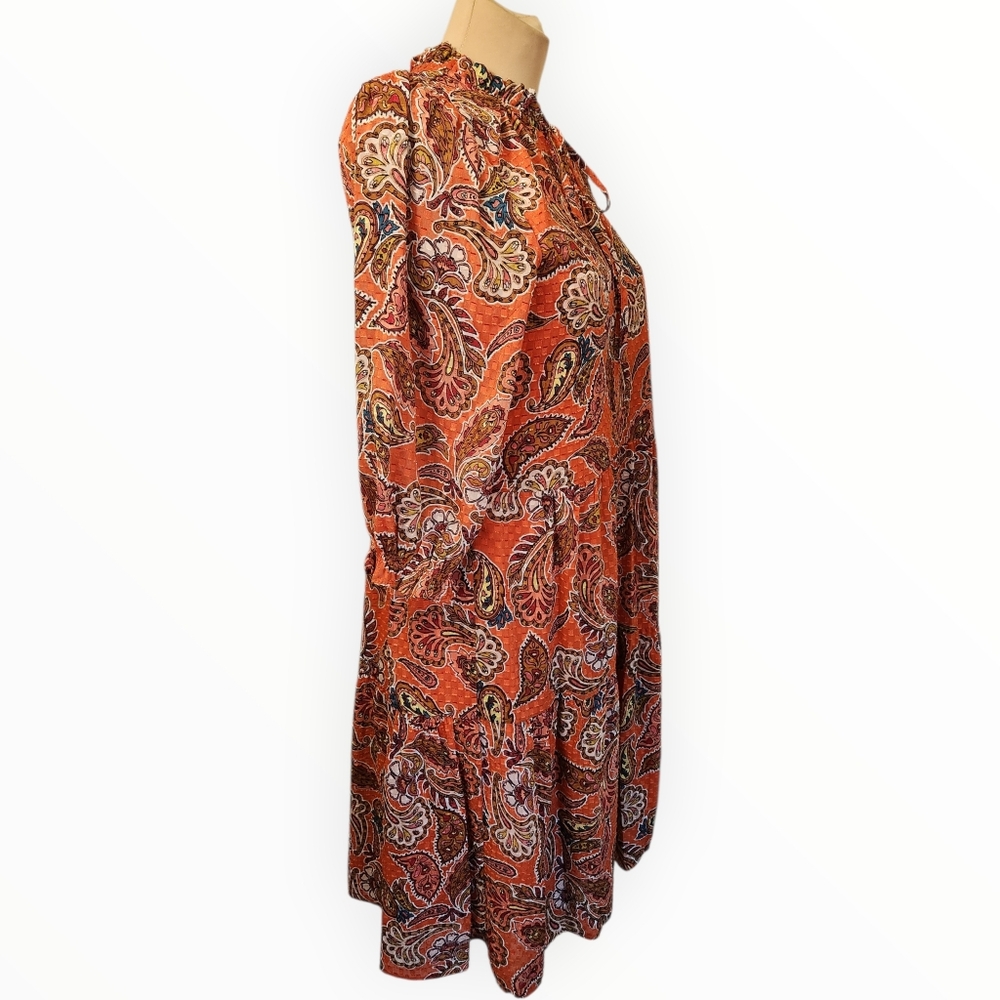 NANETTE LEPORE Dusky Orange Paisley Print Shift Dress - Size 10 - Picture 6 of 16